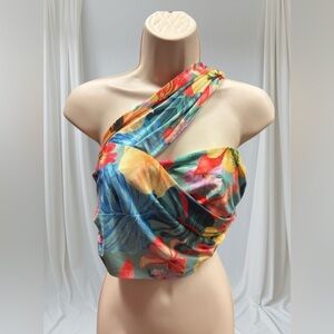 Tropical Floral One-Shoulder Top